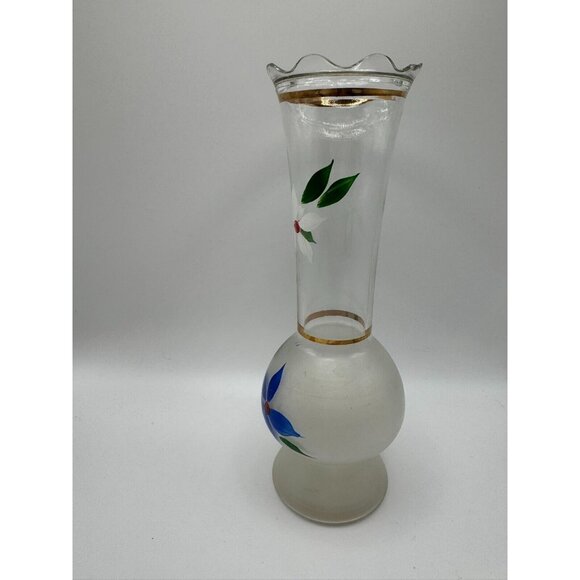 Bartlett Collins Frosted Hand Painted Gay Fad Vase 9"H x 3"Diam. Blue & white - Picture 3 of 8